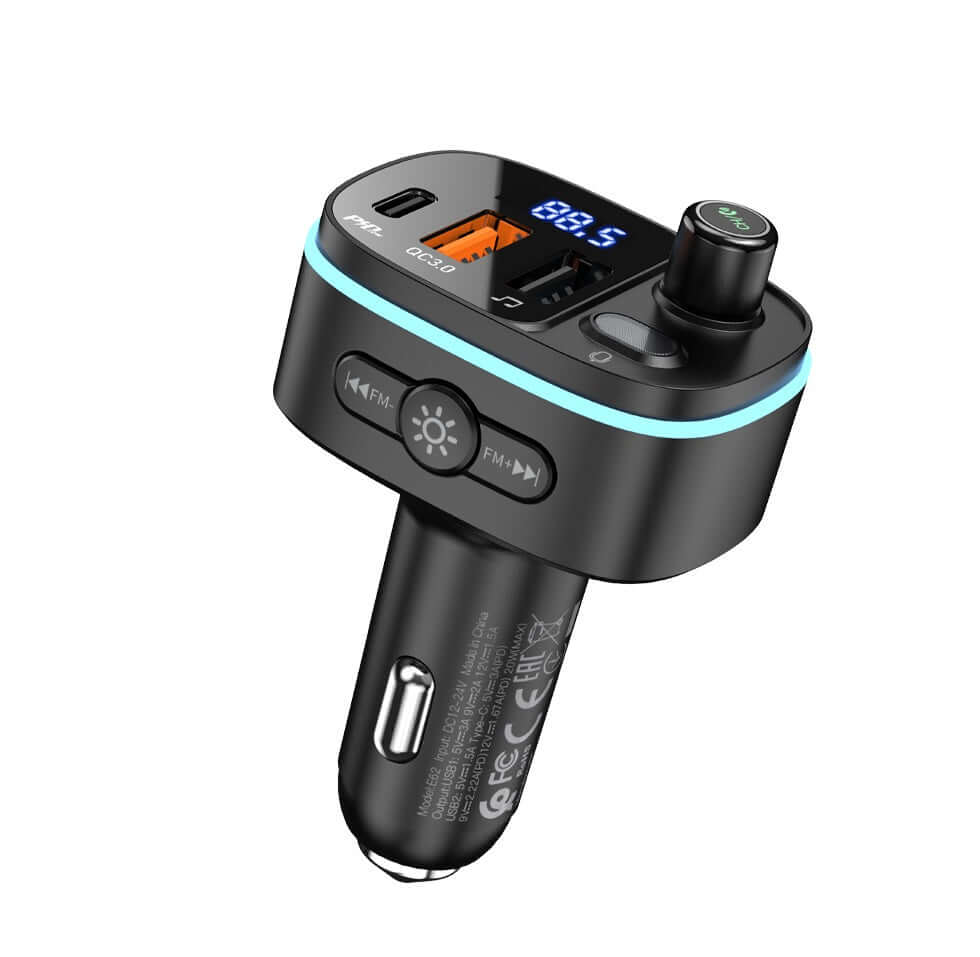 Hoco E62 | Bluetooth FM Transmitter Car Charger | Dual Ports (Type-C & USB) Mobile Cable Store
