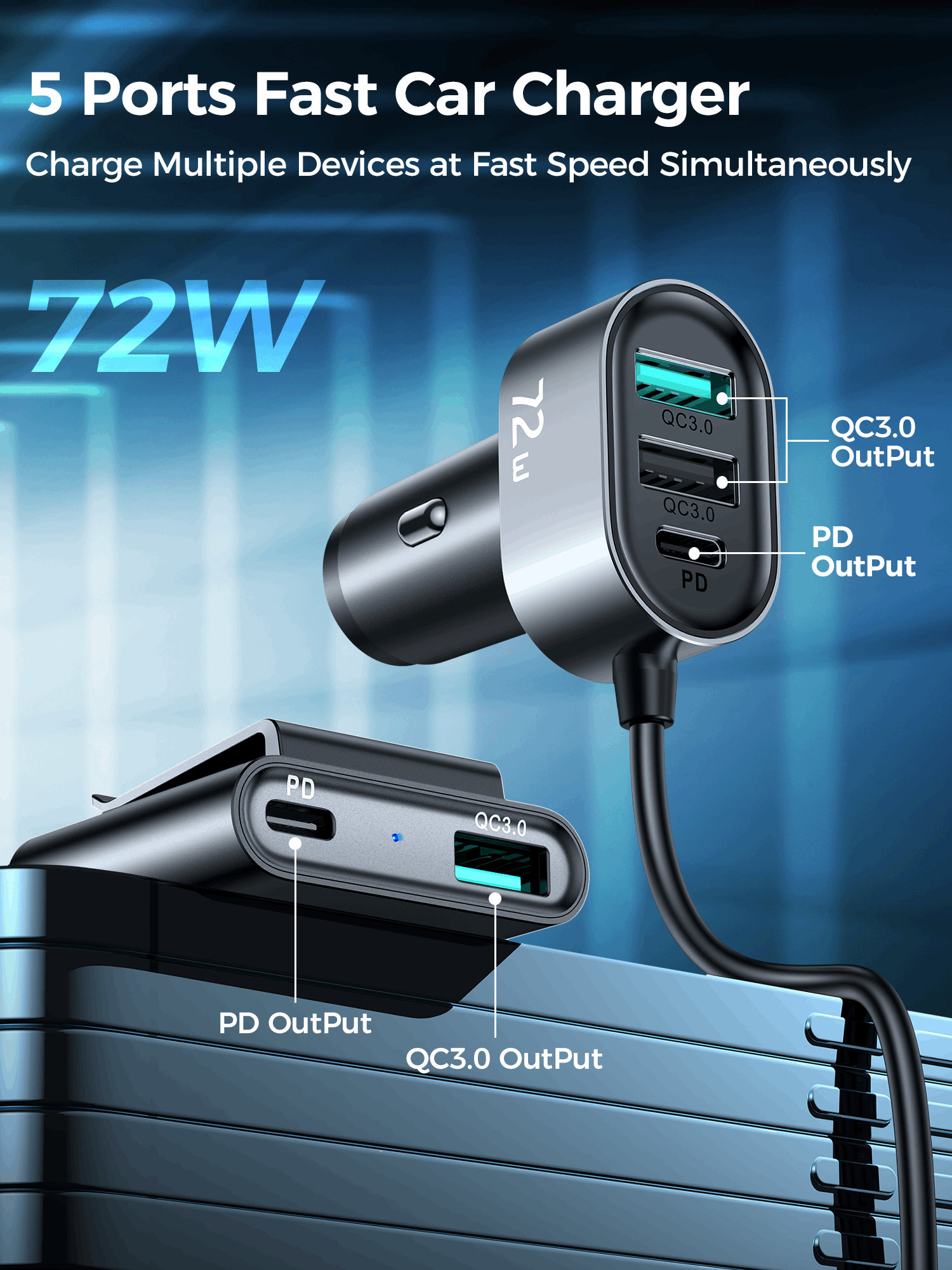 Joyroom JR-CL05 | 78W PD Car Charger | Multi 5 Ports (Type-C & USB) Mobile Cable Store