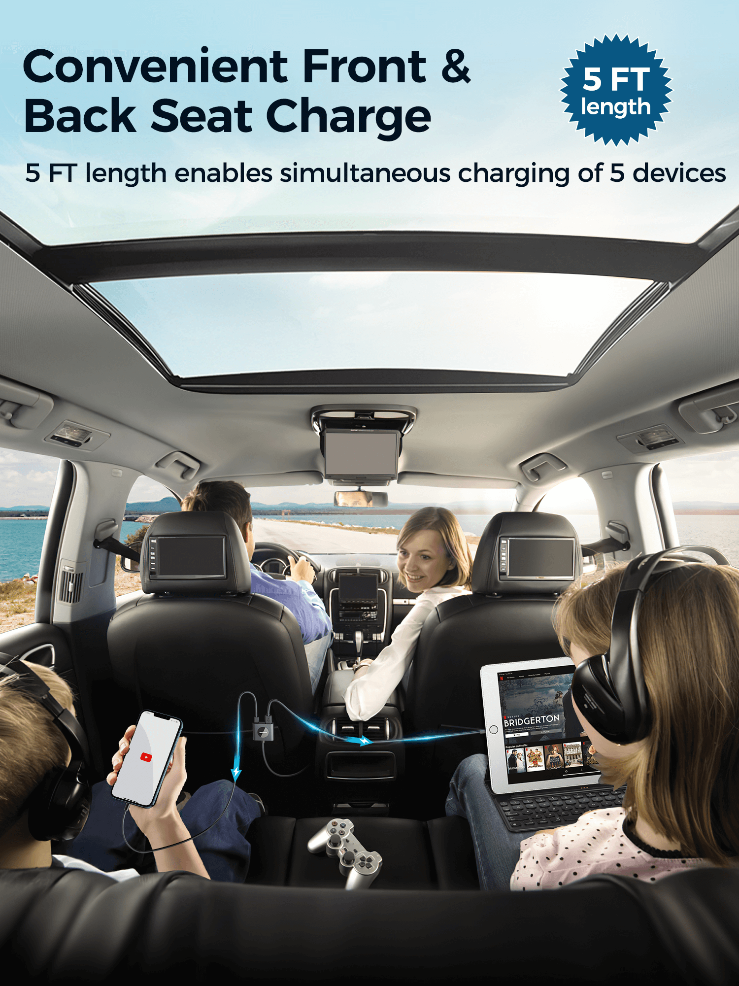 Joyroom JR-CL05 | 78W PD Car Charger | Multi 5 Ports (Type-C & USB) Mobile Cable Store