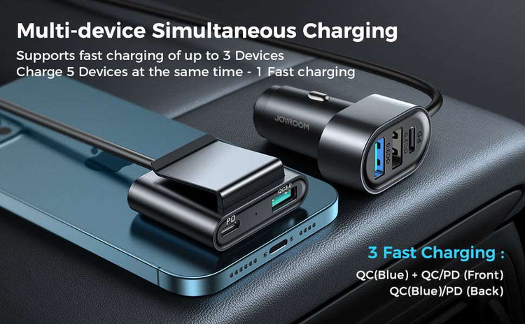 Joyroom JR-CL05 | 78W PD Car Charger | Multi 5 Ports (Type-C & USB) Mobile Cable Store