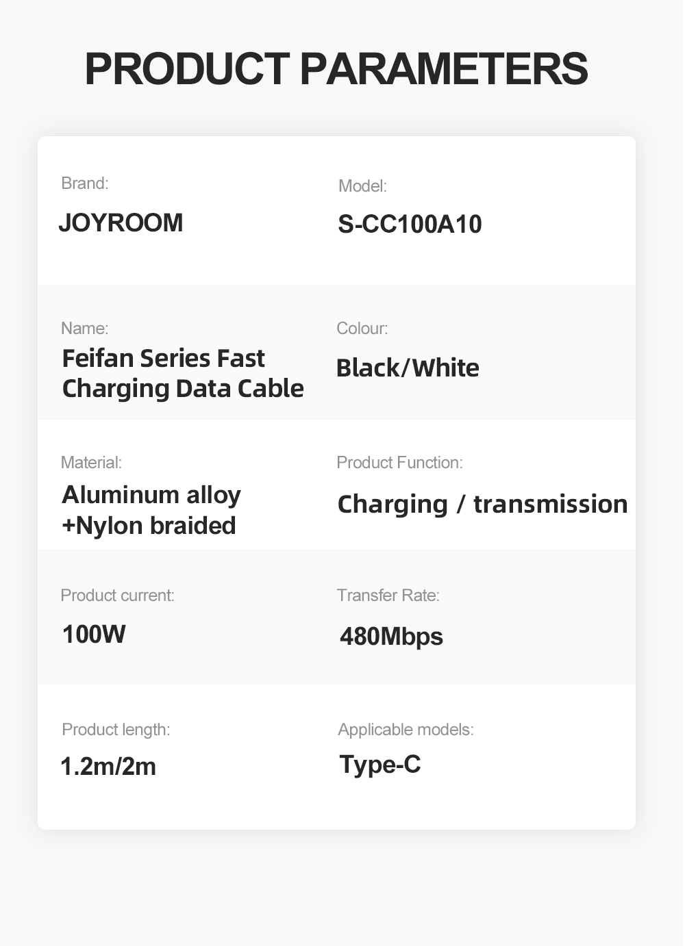 Joyroom S-CC100A10 | Type-C to Type-C Mobile Cable | Fast Charge 100W PD Mobile Cable Store