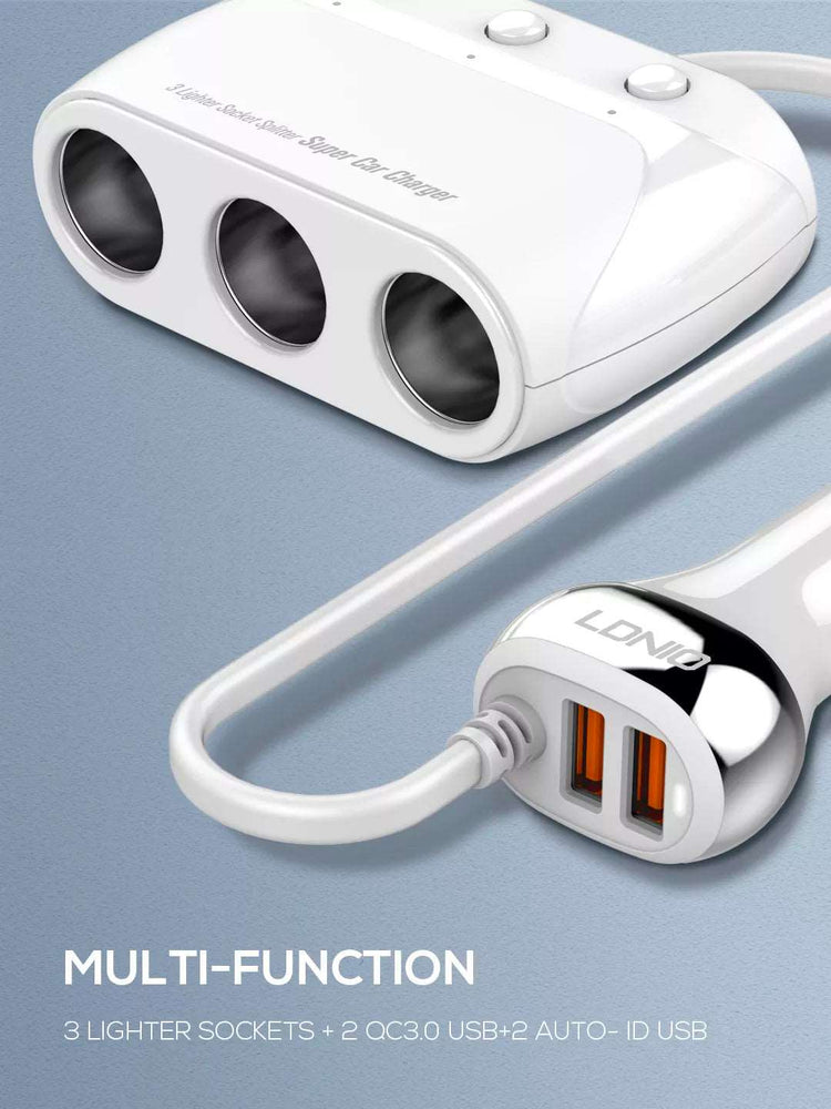 LDNIO C504 | 160W PD Car Charger & Socket Spiltter | Quad Ports (USB) Mobile Cable Store