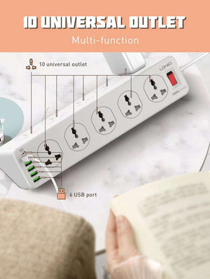 LDNIO SC10610 | 2500W PD & QC3.0 Power Socket  | With 32W Type-C & USB Ports Mobile Cable Store