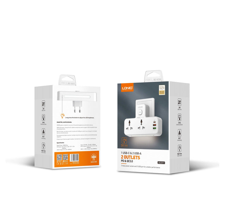 LDNIO SC2311 | 2500W PD & QC3.0 Power Socket  | With 20W Type-C & USB Ports Mobile Cable Store