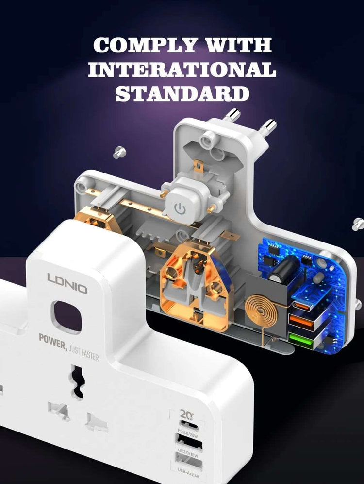 LDNIO SC2311 | 2500W PD & QC3.0 Power Socket  | With 20W Type-C & USB Ports Mobile Cable Store