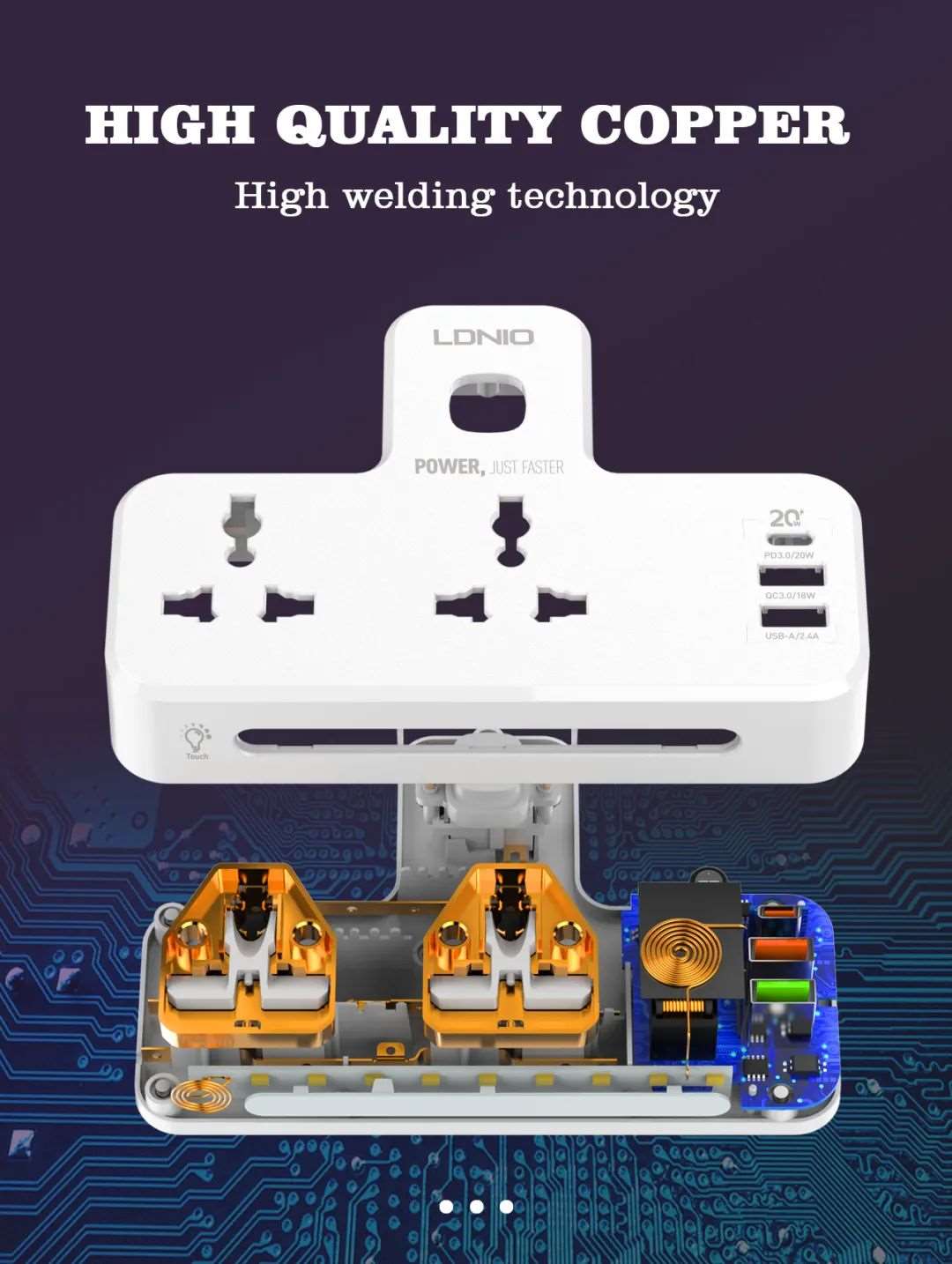 LDNIO SC2311 | 2500W PD & QC3.0 Power Socket  | With 20W Type-C & USB Ports Mobile Cable Store