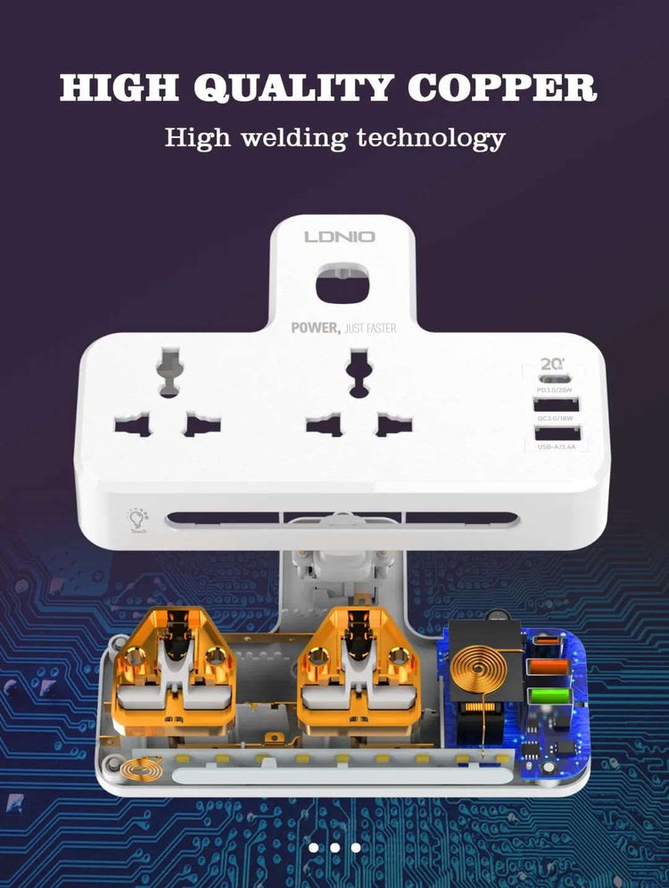 LDNIO SC2311 | 2500W PD & QC3.0 Power Socket  | With 20W Type-C & USB Ports Mobile Cable Store