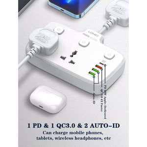 LDNIO SC2413 | 2500W PD & QC3.0 Power Socket | With 20W Type-C & USB Ports Mobile Cable Store