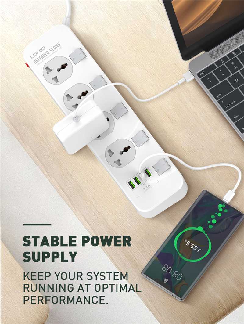 LDNIO SC4408 | 2500W Power Socket | With 17W Auto-ID USB Ports Mobile Cable Store