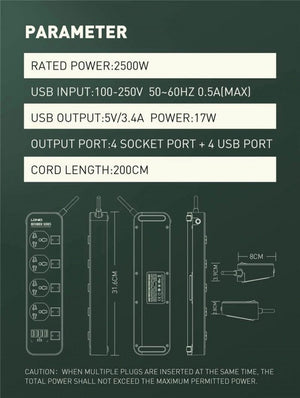 LDNIO SC4408 | 2500W Power Socket | With 17W Auto-ID USB Ports Mobile Cable Store