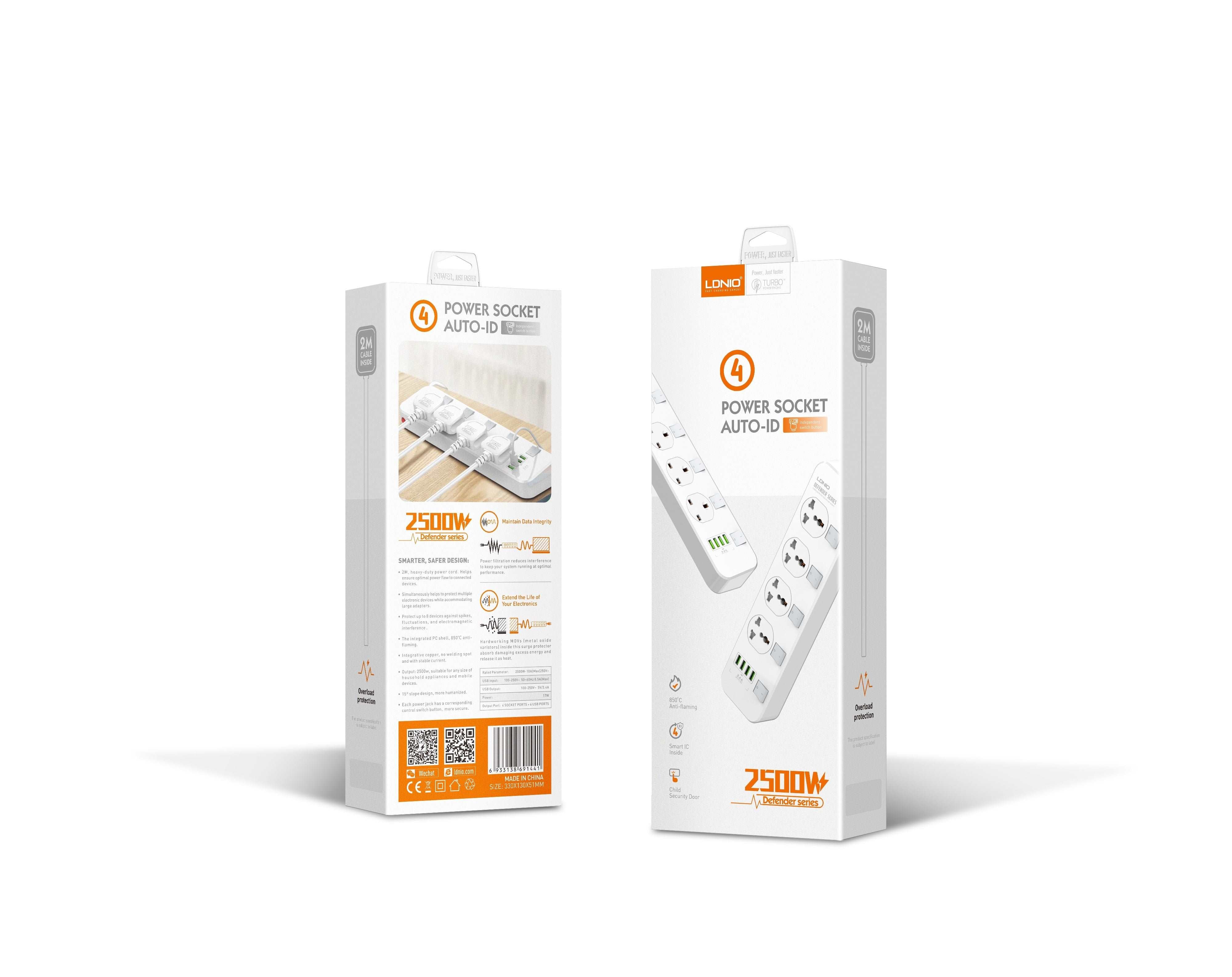LDNIO SC4408 | 2500W Power Socket | With 17W Auto-ID USB Ports Mobile Cable Store