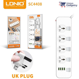 LDNIO SC4408 | 2500W Power Socket | With 17W Auto-ID USB Ports Mobile Cable Store