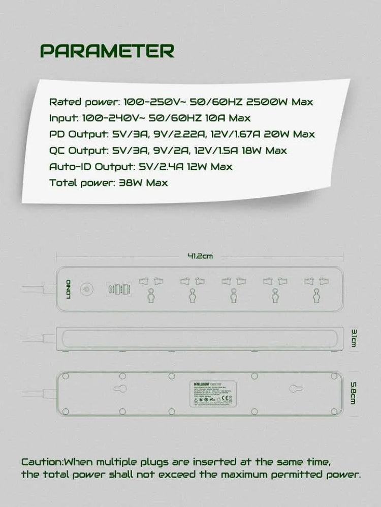 LDNIO SC5319 | 2500W PD & QC3.0 Power Socket  | With 38W Type-C & USB Ports Mobile Cable Store