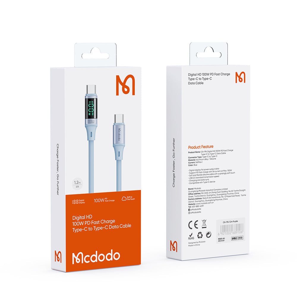 Mcdodo CA-194 | Type-C to Type-C Mobile Cable | Fast Charge 100W PD Mobile Cable Store