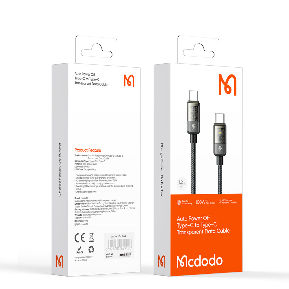Mcdodo CA-284 | Type-C to Type-C Mobile Cable | Auto Power Off Mobile Cable Store