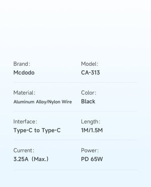 Mcdodo CA-313 | Type-C to Type-C Mobile Cable | Fast Charge 65W PD Mobile Cable Store