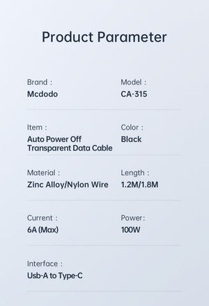 Mcdodo CA-315 | USB to Type-C Mobile Cable | Auto Power Off Mobile Cable Store