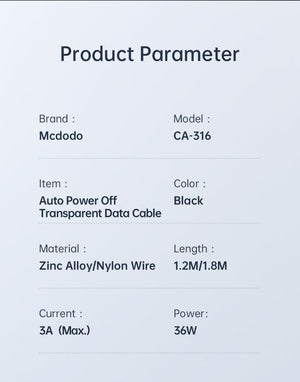 Mcdodo CA-316 | Type-C to Lightning Mobile Cable | Auto Power Off Mobile Cable Store