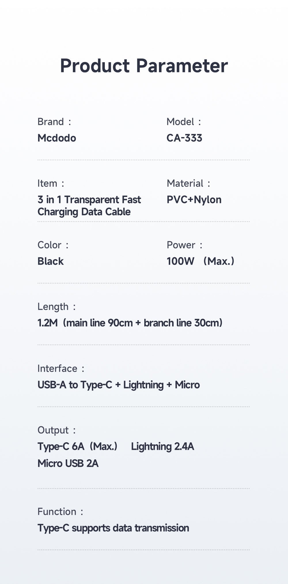 Mcdodo CA-333 | USB to Type-C, Lightning & Micro Mobile Cable | 3-in-1 Cable Mobile Cable Store