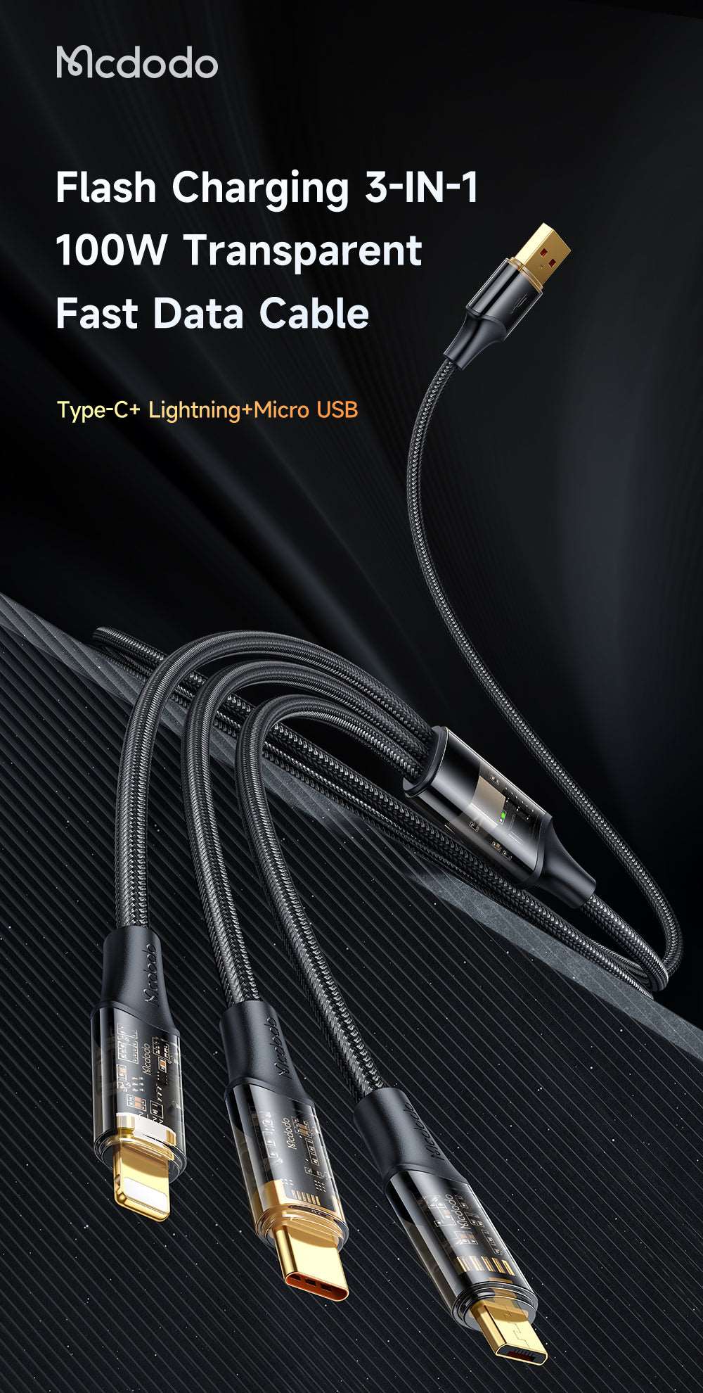 Mcdodo CA-333 | USB to Type-C, Lightning & Micro Mobile Cable | 3-in-1 Cable Mobile Cable Store