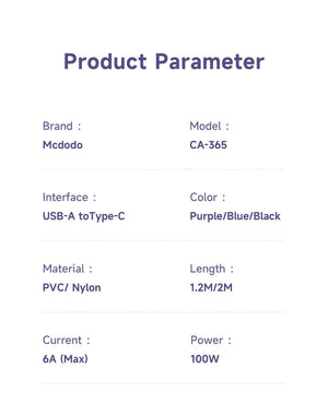 Mcdodo CA-365 | USB to Type-C Mobile Cable | Fast Charge 100W PD Mobile Cable Store
