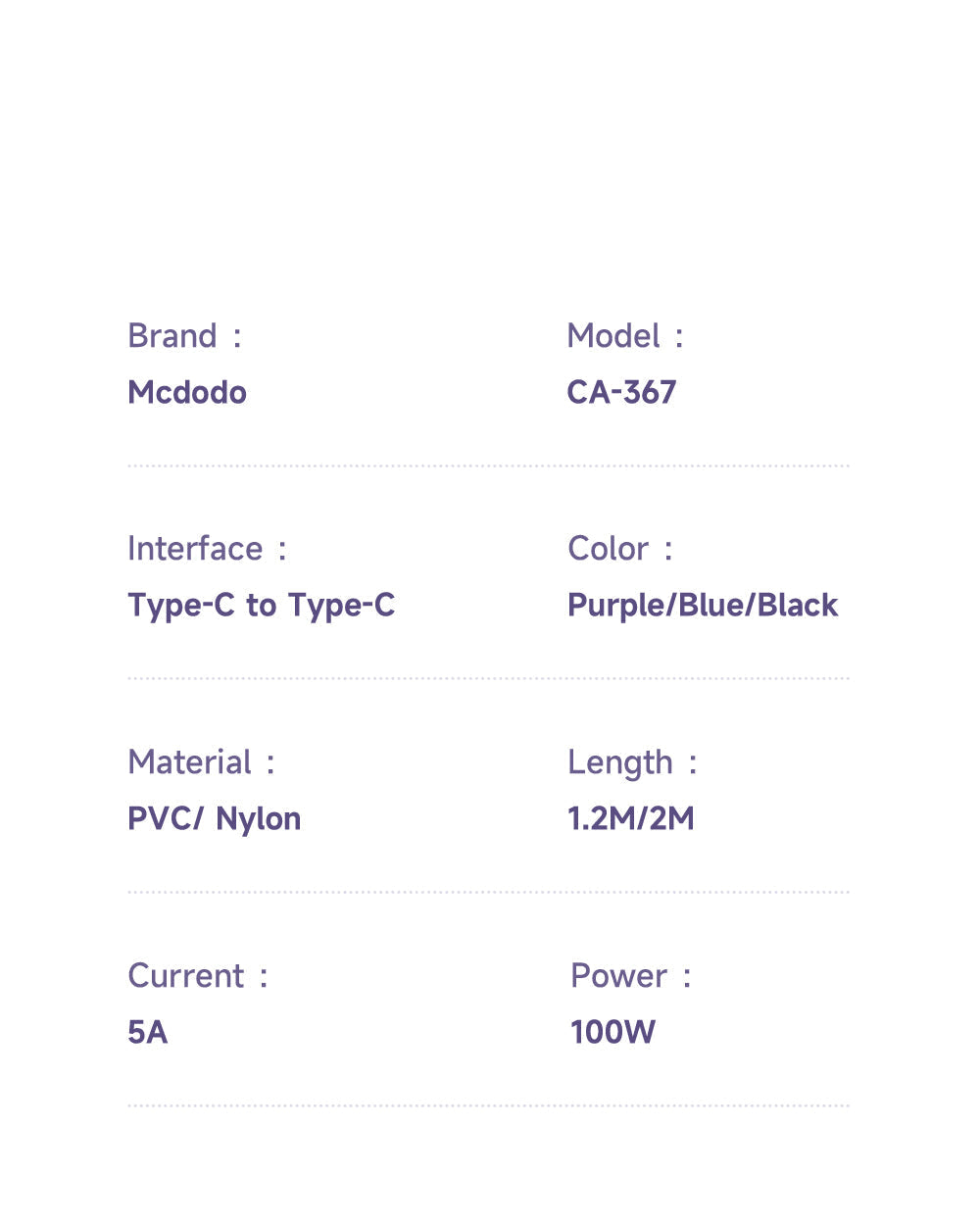 Mcdodo CA-367 | Type-C to Type-C Mobile Cable | Fast Charge 100W PD Mobile Cable Store