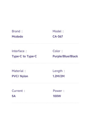Mcdodo CA-367 | Type-C to Type-C Mobile Cable | Fast Charge 100W PD Mobile Cable Store
