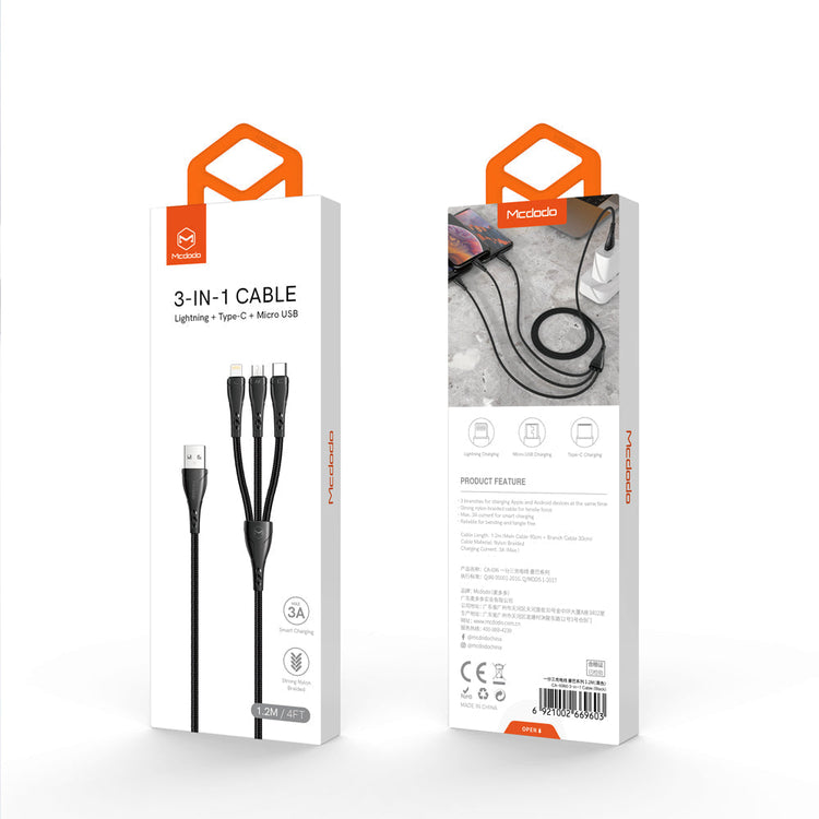 Mcdodo CA-696 | USB to Type-C, Lightning & Micro Mobile Cable | 3-in-1 Cable Mobile Cable Store