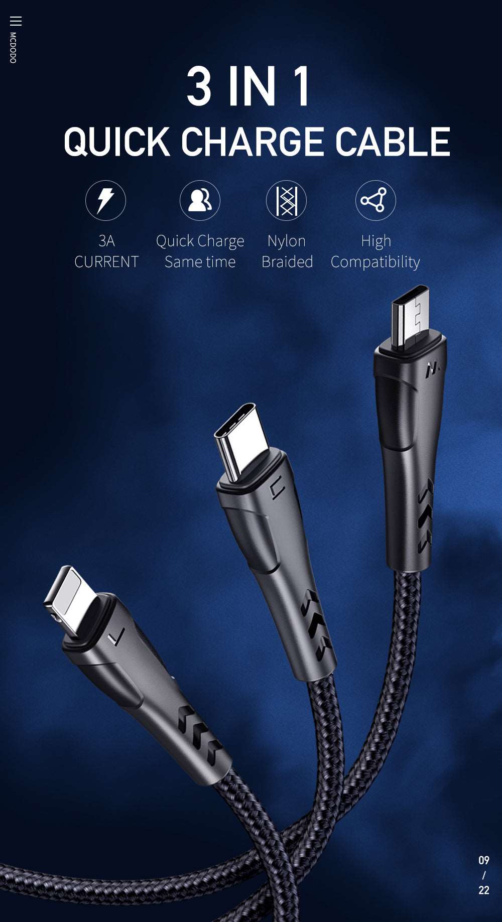 Mcdodo CA-696 | USB to Type-C, Lightning & Micro Mobile Cable | 3-in-1 Cable Mobile Cable Store