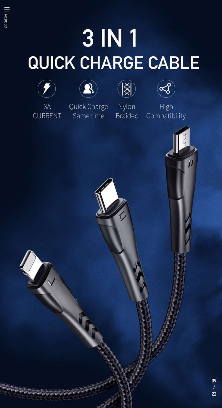 Mcdodo CA-696 | USB to Type-C, Lightning & Micro Mobile Cable | 3-in-1 Cable Mobile Cable Store