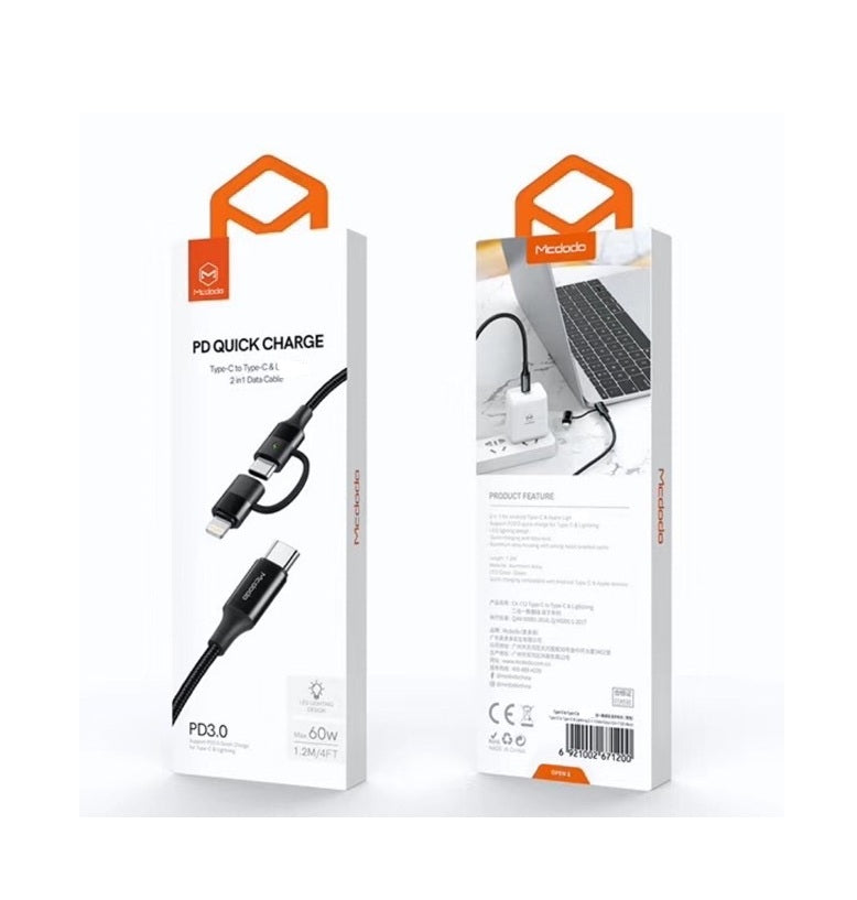Mcdodo CA-712 | Type-C to Type-C & Lightning Mobile Cable | 2-in-1 Cable Mobile Cable Store