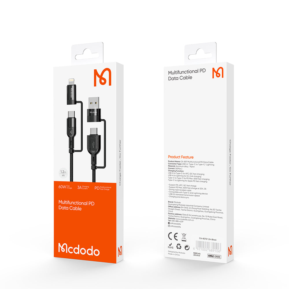 Mcdodo CA-807 | USB & Type-C to Type-C & Lightning Mobile Cable | 2-in-2 Cable Mobile Cable Store