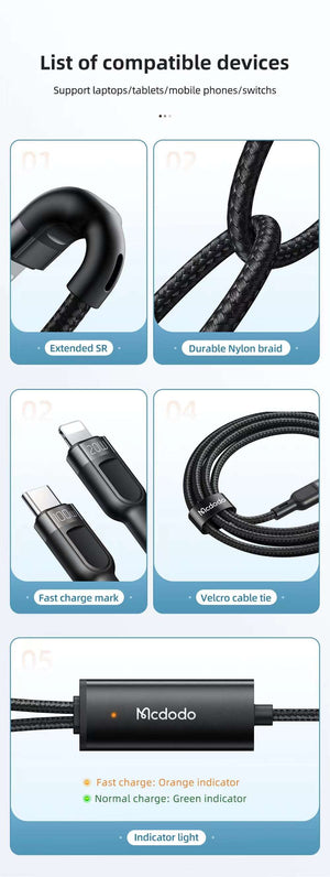 Mcdodo CA-878 | Type-C to Type-C & Lightning Mobile Cable | 2-in-1 Cable Mobile Cable Store