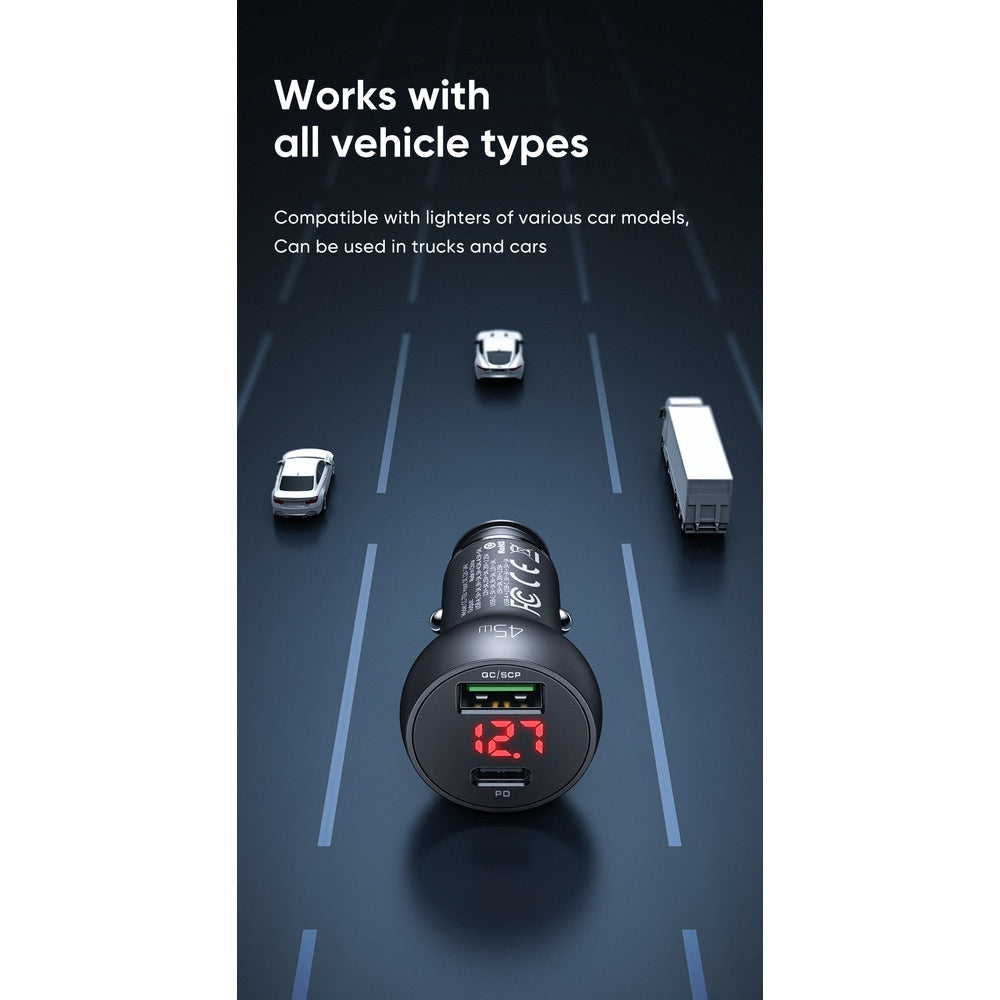 Mcdodo CC-703 | 45W PD Car Charger With Digital Display | Dual Ports (Type-C & USB) Mobile Cable Store