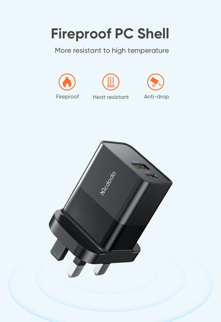 Mcdodo CH-130 | 20W PD Fast Charger | Dual Ports (Type-C & USB) Mobile Cable Store