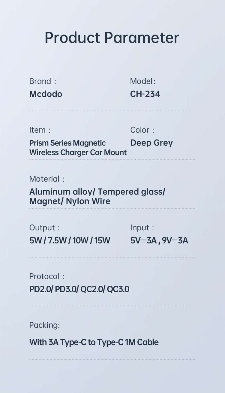 Mcdodo CH-234 | 15W Magnetic Wireless Charger Car Mount Mobile Cable Store