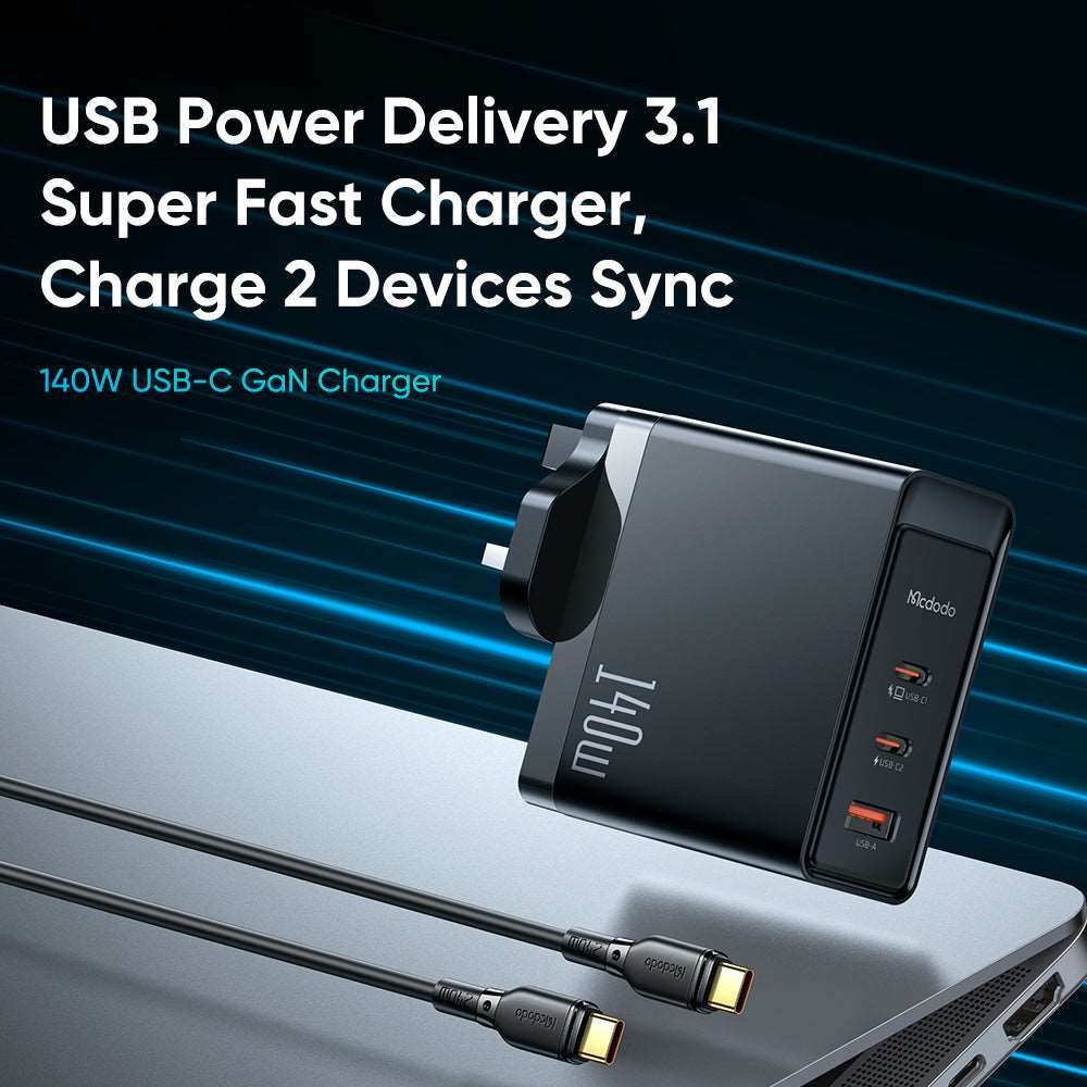 Mcdodo CH-290 | 140W PD Fast Charger | Triple Ports (Type-C & USB) Mobile Cable Store