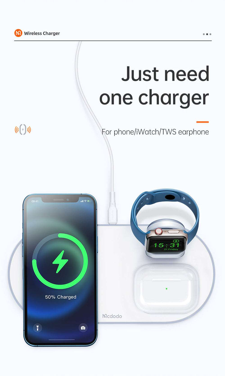 Mcdodo CH-706 | 15W Magnetic Wireless Charger | 3-in-1 Desktop Charger Mobile Cable Store