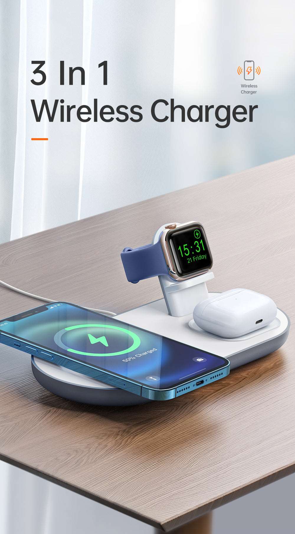 Mcdodo CH-706 | 15W Magnetic Wireless Charger | 3-in-1 Desktop Charger Mobile Cable Store