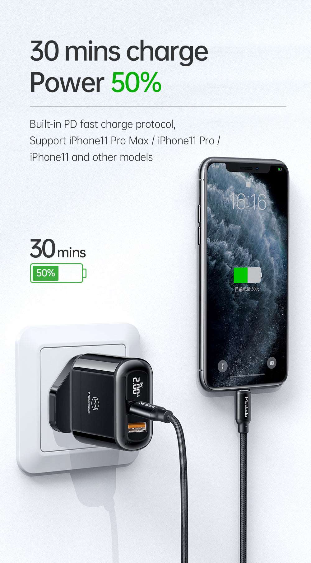 Mcdodo CH-723 | 20W PD Fast Charger | Dual Ports (Type-C & USB) Mobile Cable Store