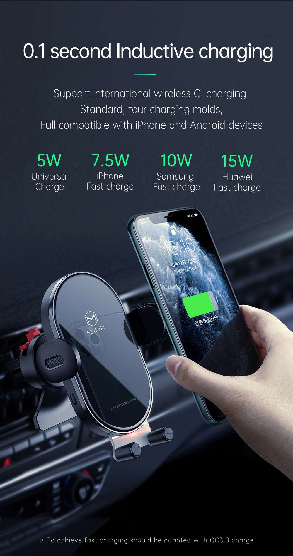Mcdodo CH-762 | 15W Magnetic Wireless Charger Car Mount Mobile Cable Store