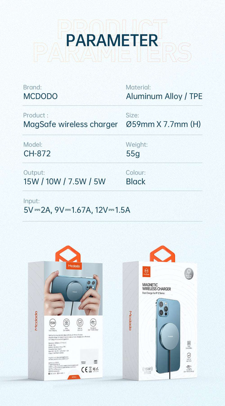 Mcdodo CH-872 | 15W Magnetic Wireless Charger | Wireless Fast Charging Mobile Cable Store