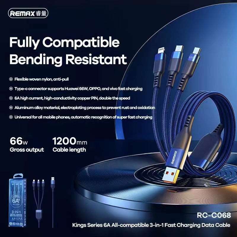 Remax RC-C068 | USB to Type-C, Lightning & Micro Mobile Cable | 3-in-1 Cable Mobile Cable Store