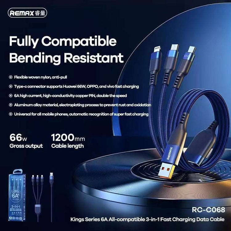Remax RC-C068 | USB to Type-C, Lightning & Micro Mobile Cable | 3-in-1 Cable Mobile Cable Store