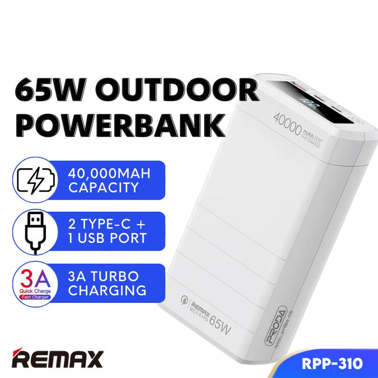 Remax RPP-310 | Powerbank 40000 mAh 65W | Fast Charge PD QC Mobile Cable Store