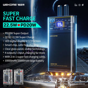 Wekome WP-323 | Powerbank 10000 mAh 22.5W | With Built-In Cable Mobile Cable Store