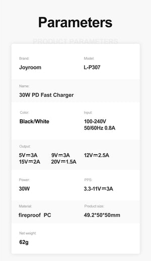 Joyroom L-P307 | 30W PD Fast Charger | Single Port (Type-C) Mobile Cable Store
