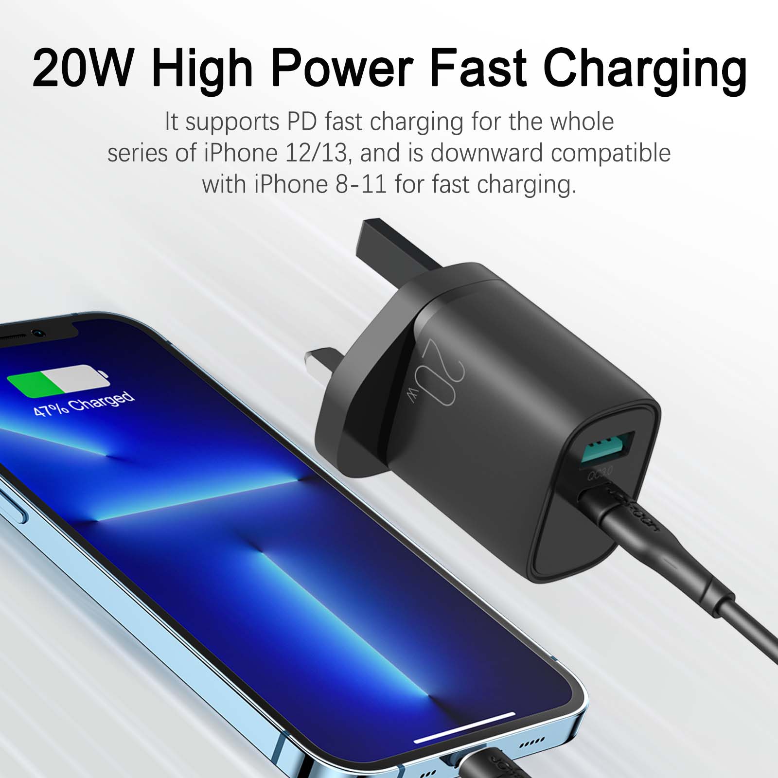 Joyroom L-QP2011 | 20W PD Fast Charger | Dual Ports (Type-C & USB) Mobile Cable Store