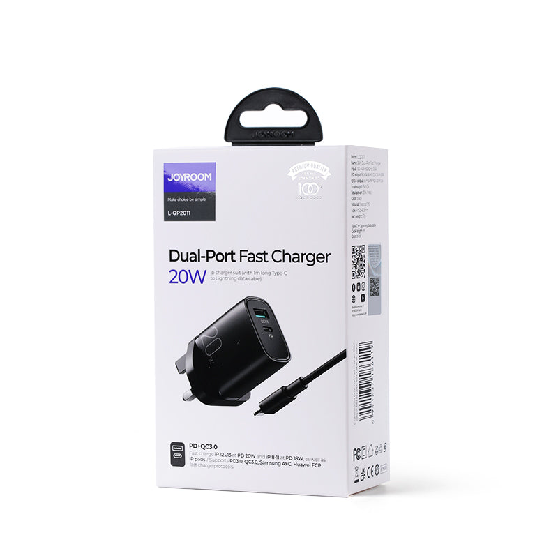 Joyroom L-QP2011 | 20W PD Fast Charger | Dual Ports (Type-C & USB) Mobile Cable Store