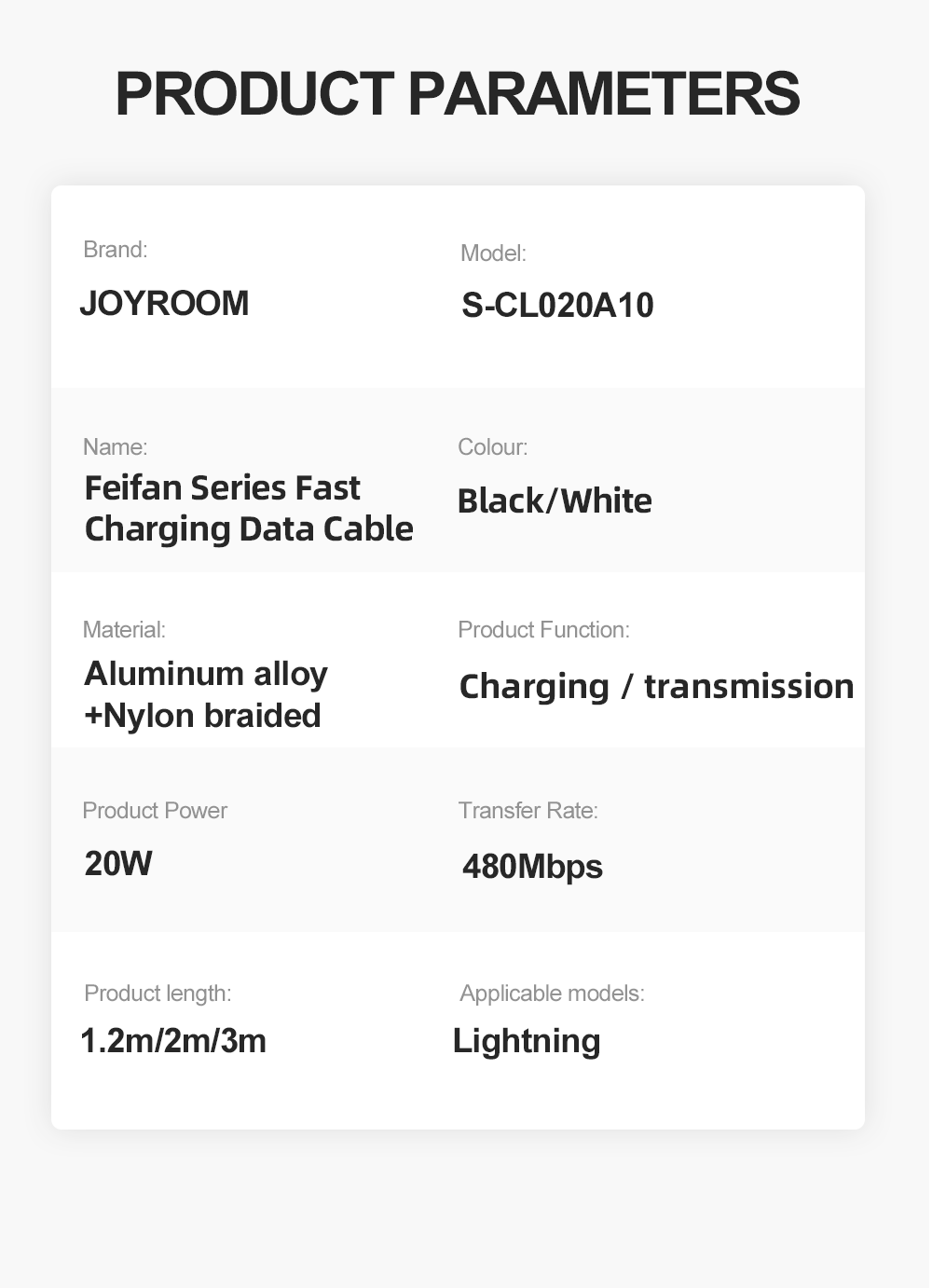 Joyroom S-CL020A10 | Type-C to Lightning Mobile Cable | Fast Charge 20W PD Mobile Cable Store